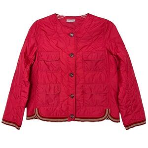 ROSSO35 Quilted Jacket Medium Italy 46 Coral Pink Collarless Ribbed Hem & Cuffs